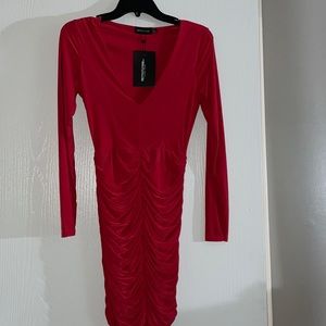 Ruched Red Bodycon Dress